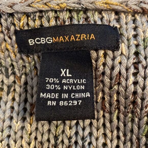 BCBGMAXAZRIA Olive Green Tweed Sweater Wooden Buttons L - Picture 5 of 6